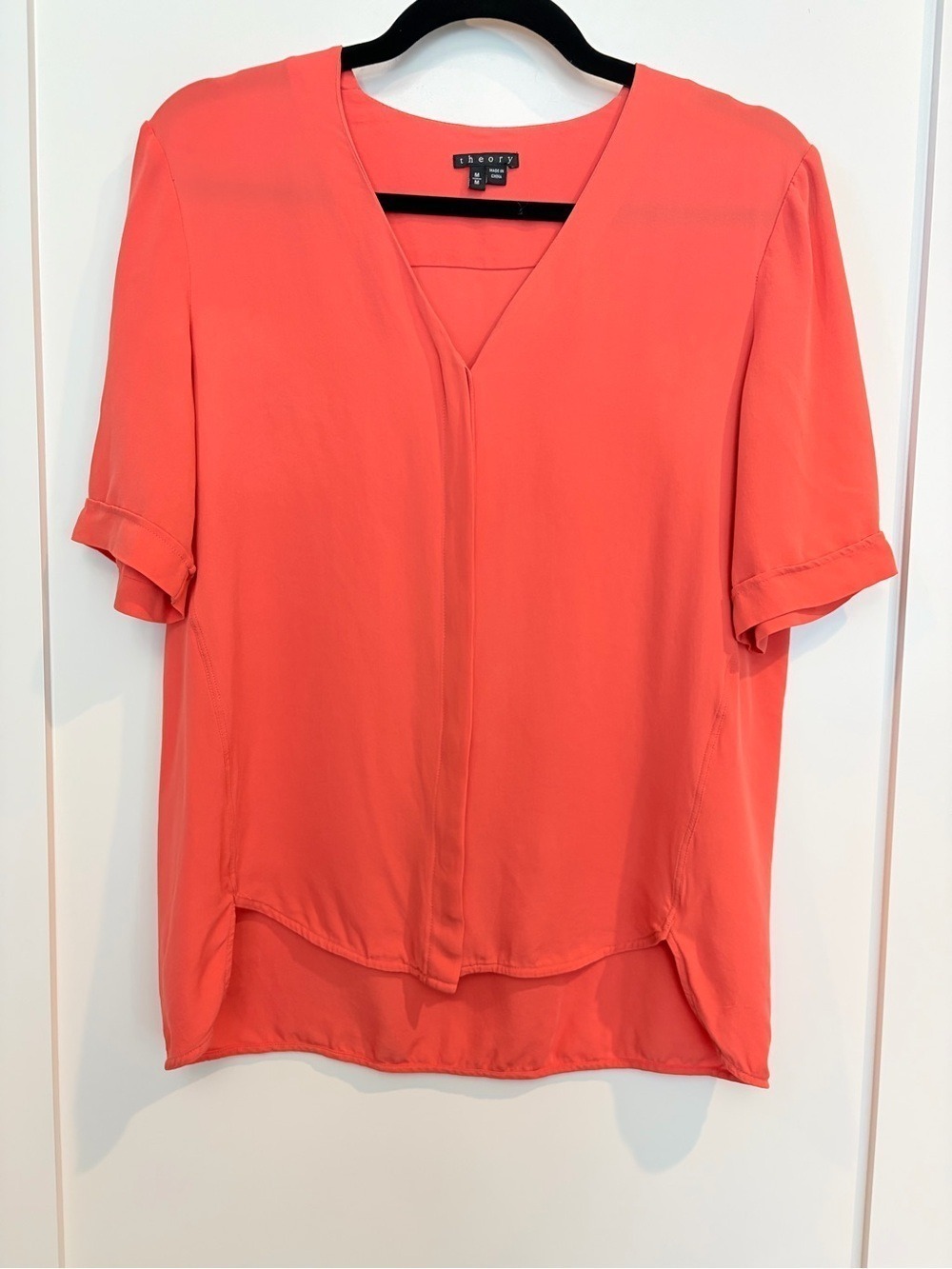 Theory Silk Blouse – Coral (Size M)